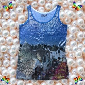 Citi Life Euro Disco Photographic Sequin Tank Sz M